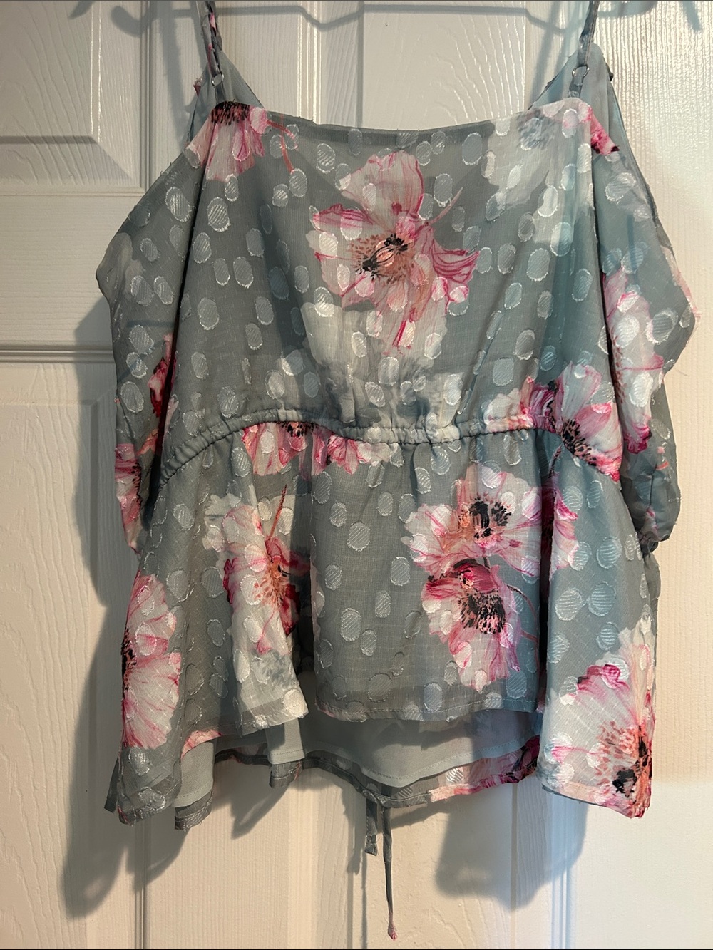Express Gray Floral Ruffle Tie-Front Cami - Picture 3 of 3
